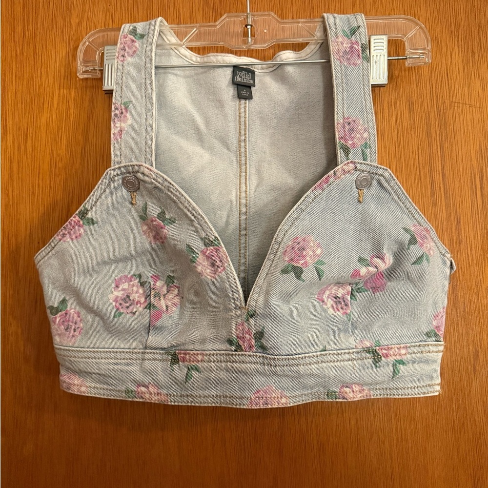 Wild Fable Floral Denim Crop Top - Pink and Gray